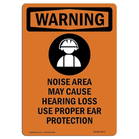 OSHA WARNING Sign, Noise Area May Cause W/ Symbol, 5in X 3.5in Decal, 10PK
